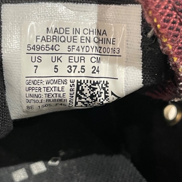 Converse Women’s Chuck Taylor All Star Burgundy and Black Plaid Low Tops - Sz 7 - Picture 12 of 13